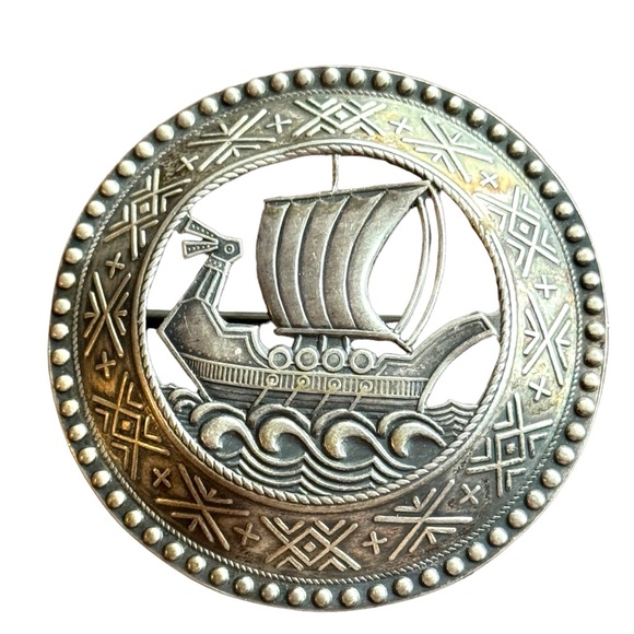Antique Jewelry - Antique silver NORDIC Viking ship brooch